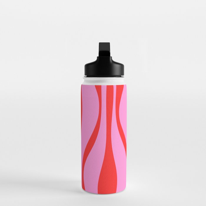 Mid Century Modern Retro Lounge Ogee Pattern Preppy Pink and Red Water Bottle Gallery Image 3