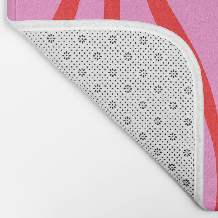 Mid Century Modern Retro Lounge Ogee Pattern Preppy Pink and Red Bath Mat Gallery Image 2