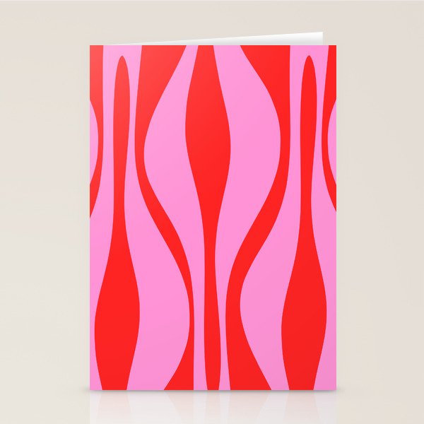 Mid Century Modern Retro Lounge Ogee Pattern Preppy Pink and Red Stationery Card Gallery Image 1