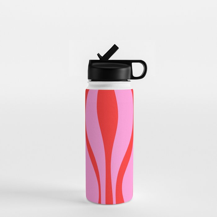 Mid Century Modern Retro Lounge Ogee Pattern Preppy Pink and Red Water Bottle Gallery Image 1