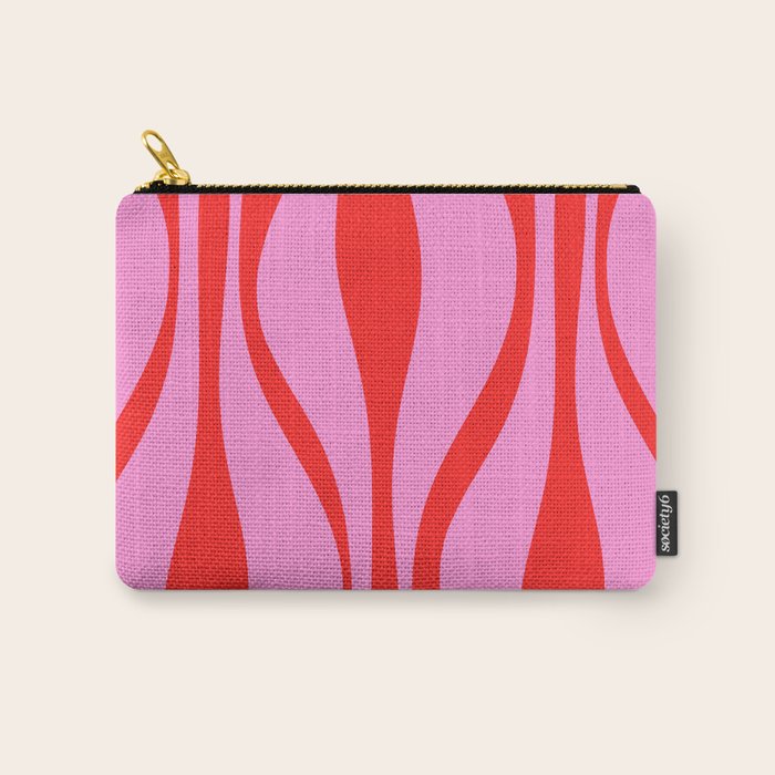 Mid Century Modern Retro Lounge Ogee Pattern Preppy Pink and Red Carry All Pouch Gallery Image 1