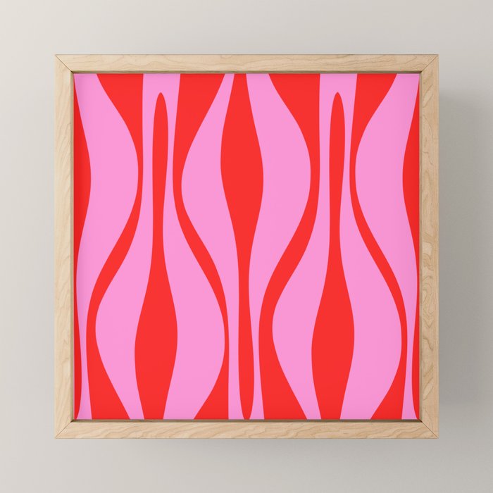 Mid Century Modern Retro Lounge Ogee Pattern Preppy Pink and Red Mini Art Print Gallery Image 1