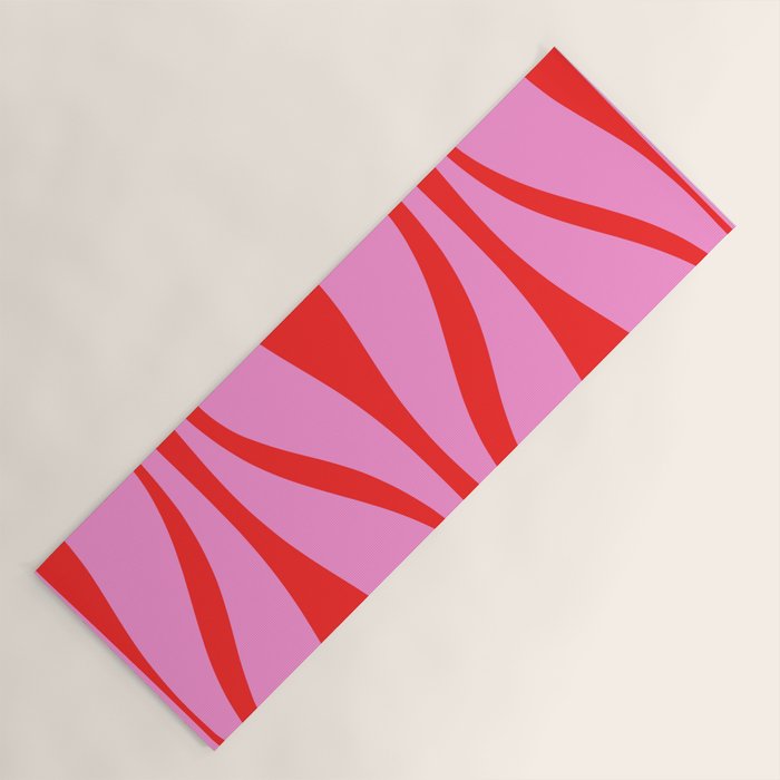 Mid Century Modern Retro Lounge Ogee Pattern Preppy Pink and Red Yoga Mat Gallery Image 1