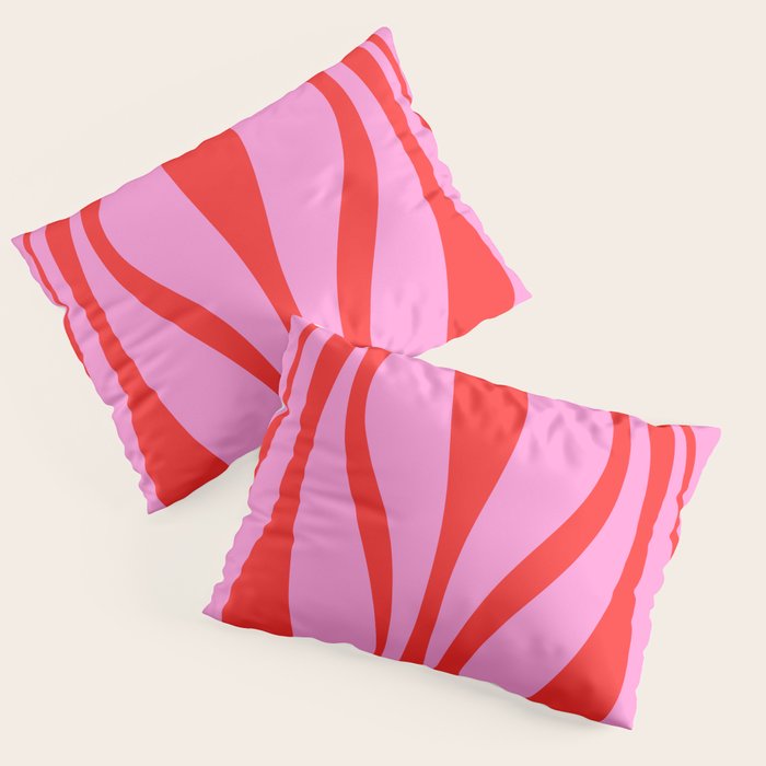 Mid Century Modern Retro Lounge Ogee Pattern Preppy Pink and Red Pillow Sham Gallery Image 1