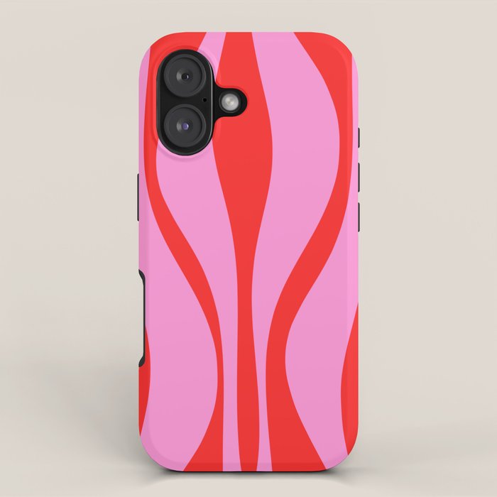 Mid Century Modern Retro Lounge Ogee Pattern Preppy Pink and Red iPhone Case Gallery Image 1