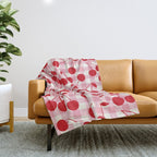 Red Cherries & Blush Pink Gingham Throw Blanket Gallery Image 1