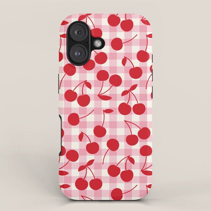 Red Cherries & Blush Pink Gingham iPhone Case Gallery Image 1