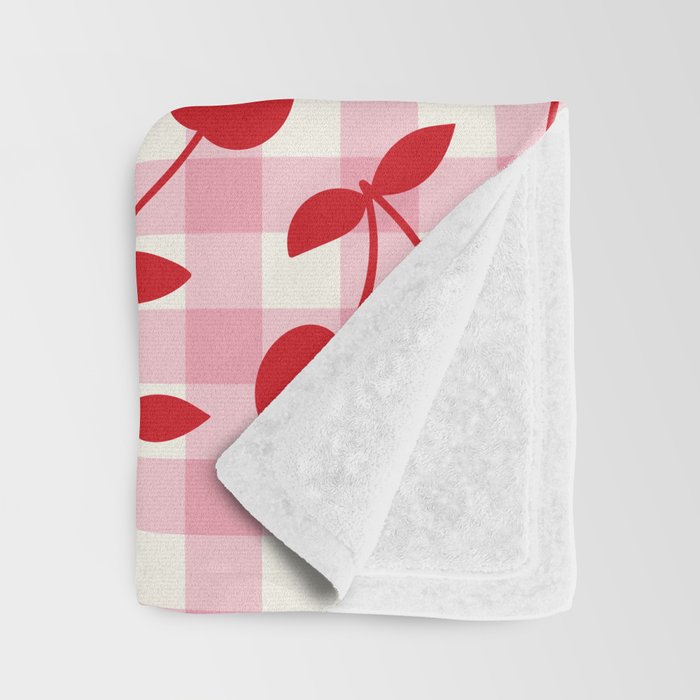 Red Cherries & Blush Pink Gingham Throw Blanket Gallery Image 3