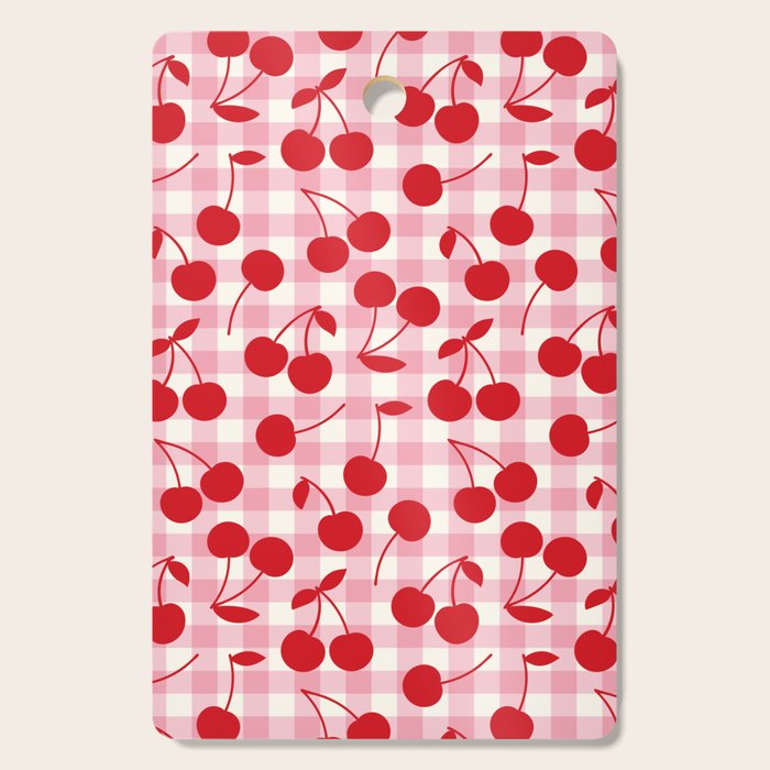 Red Cherries & Blush Pink Gingham Cutting Board Gallery Image 1