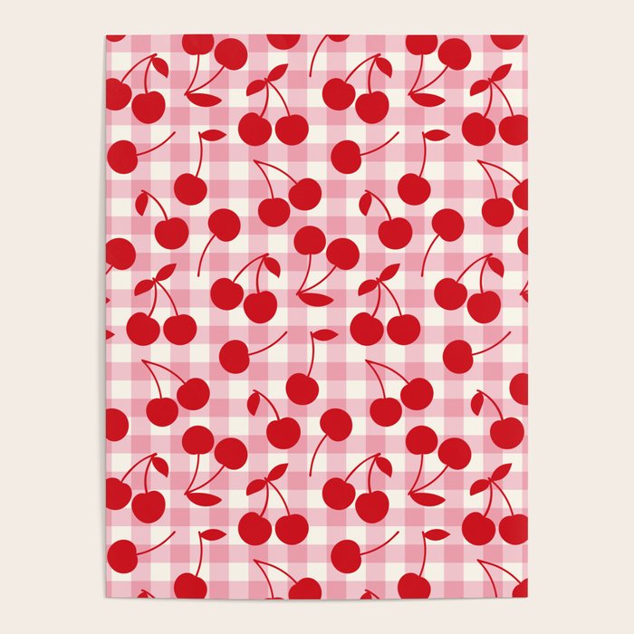 Red Cherries & Blush Pink Gingham Poster Gallery Image 4