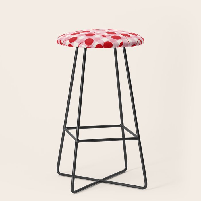 Red Cherries & Blush Pink Gingham Stool Gallery Image 1