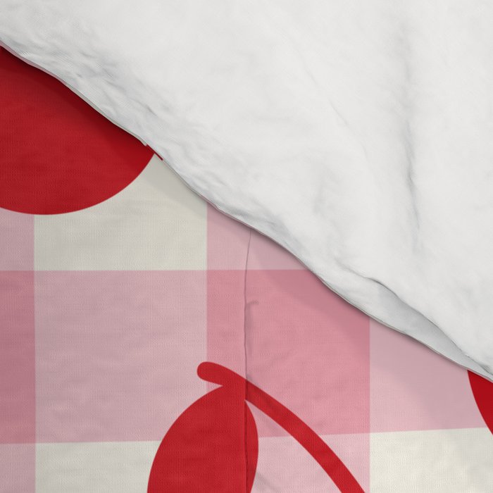 Red Cherries & Blush Pink Gingham Comforter Gallery Image 4