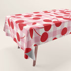 Red Cherries & Blush Pink Gingham Tablecloth Gallery Image 1