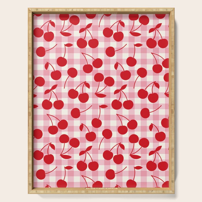 Red Cherries & Blush Pink Gingham Serving Tray Gallery Image 1