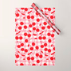 Red Cherries & Blush Pink Gingham Wrapping Paper Gallery Image 1