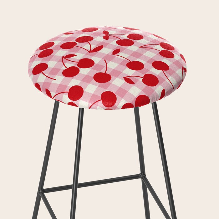 Red Cherries & Blush Pink Gingham Stool Gallery Image 2