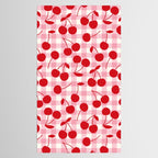 Red Cherries & Blush Pink Gingham Tablecloth Gallery Image 2