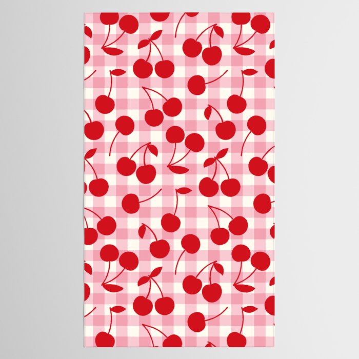 Red Cherries & Blush Pink Gingham Tablecloth Gallery Image 2