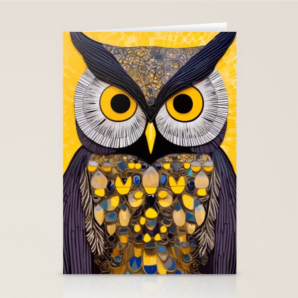 Klimt Owl with Yellow Eyes Stationery Card Gallery Image 1