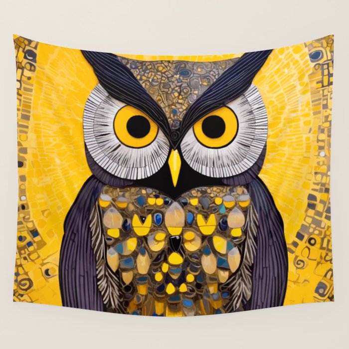 Klimt Owl with Yellow Eyes Wall Tapestry Gallery Image 4