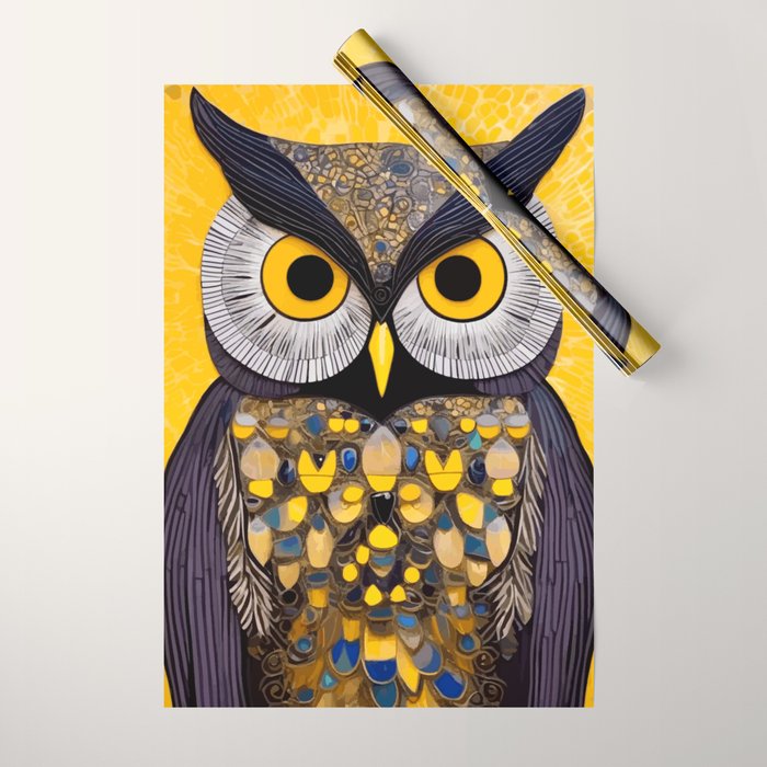Klimt Owl with Yellow Eyes Wrapping Paper Gallery Image 1