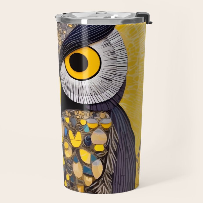 Klimt Owl with Yellow Eyes Travel Mug Gallery Image 2