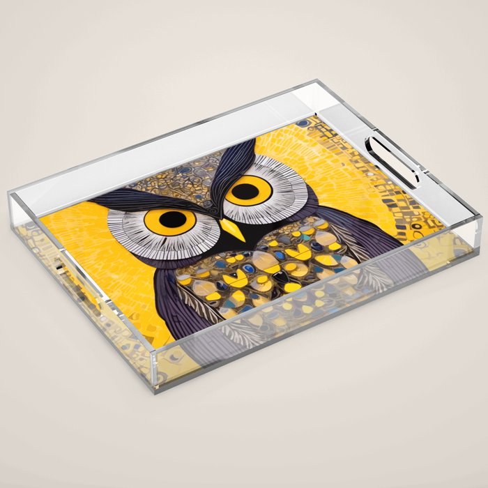 Klimt Owl with Yellow Eyes Acrylic Tray Gallery Image 1