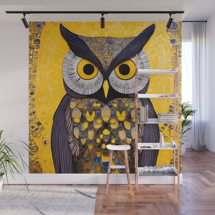 Klimt Owl with Yellow Eyes Wall Mural Gallery Image 1