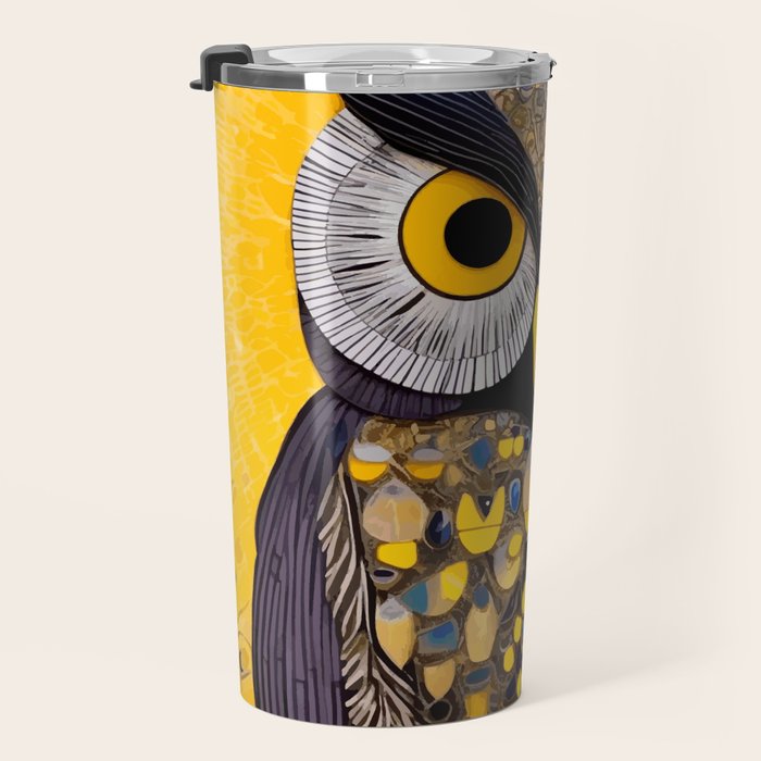 Klimt Owl with Yellow Eyes Travel Mug Gallery Image 3