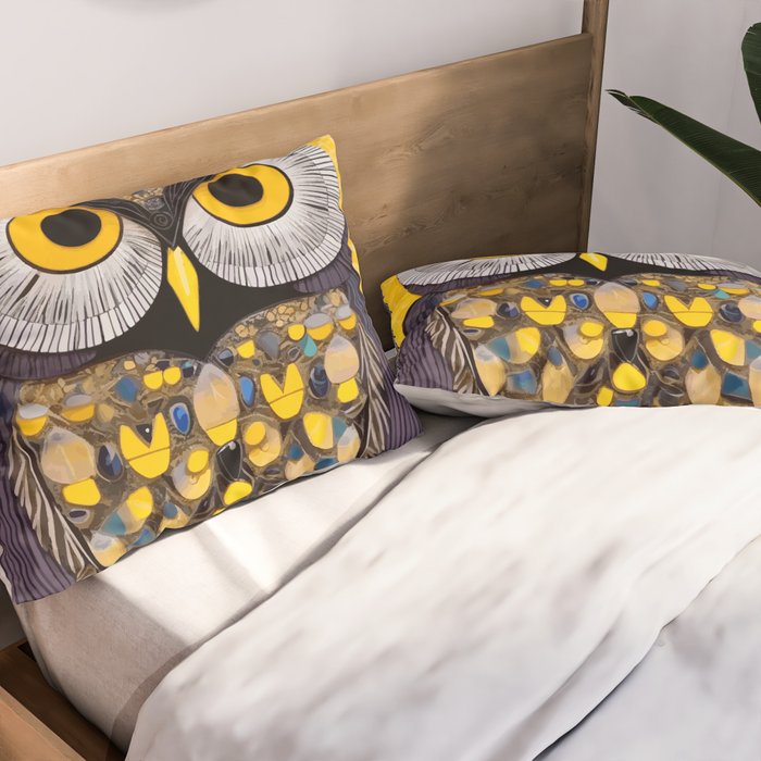 Klimt Owl with Yellow Eyes Pillow Sham Gallery Image 2