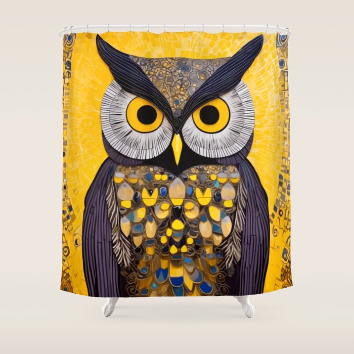 Klimt Owl with Yellow Eyes Shower Curtain Gallery Image 1