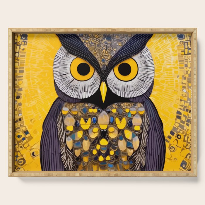 Klimt Owl with Yellow Eyes Serving Tray Gallery Image 1