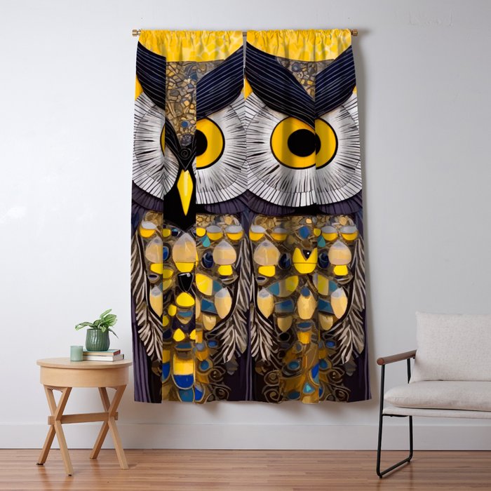 Klimt Owl with Yellow Eyes Window Curtain Gallery Image 5