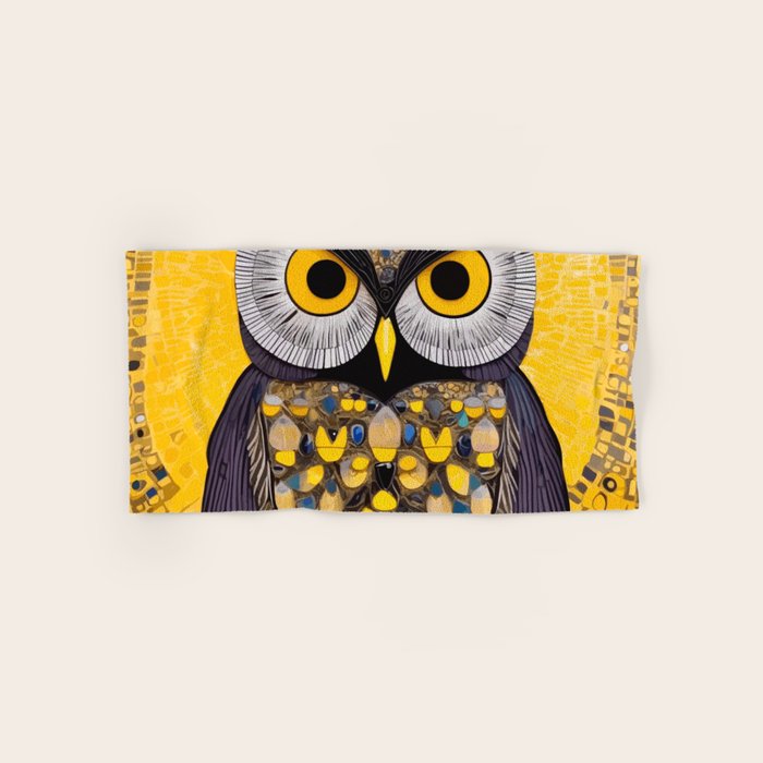Klimt Owl with Yellow Eyes Bath Towel Gallery Image 1