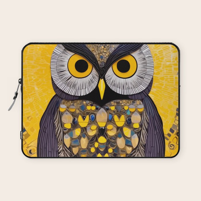 Klimt Owl with Yellow Eyes Laptop Sleeve Gallery Image 1