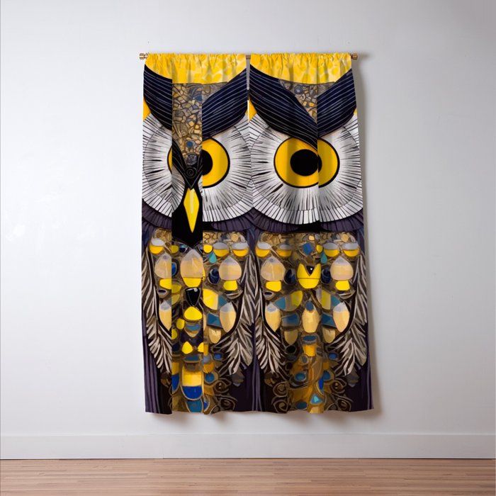 Klimt Owl with Yellow Eyes Window Curtain Gallery Image 3