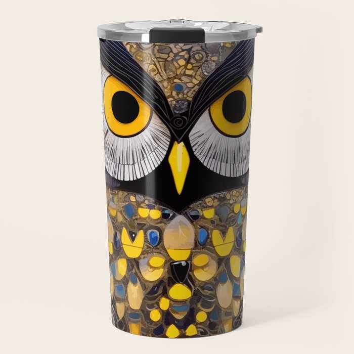 Klimt Owl with Yellow Eyes Travel Mug Gallery Image 1