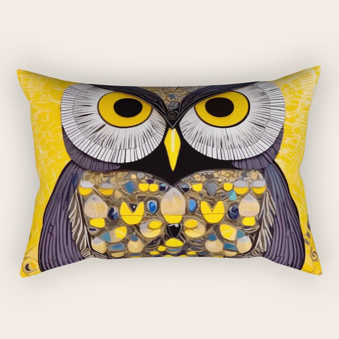 Klimt Owl with Yellow Eyes Rectangular Pillow Gallery Image 2