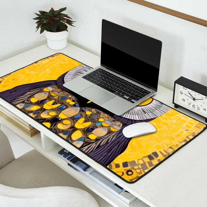 Klimt Owl with Yellow Eyes Desk Mat Gallery Image 2