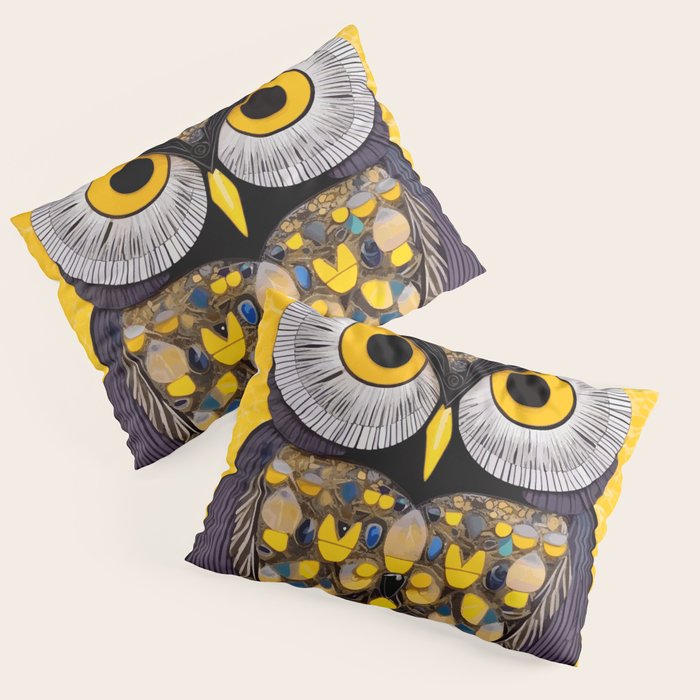 Klimt Owl with Yellow Eyes Pillow Sham Gallery Image 1