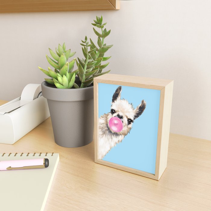 Bubble Gum Sneaky Llama in Blue Mini Art Print Gallery Image 2