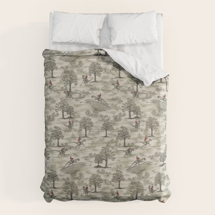 Not-So-Traditional English Fox Hunt with Dinosaurs Duvet Cover Gallery Image 1