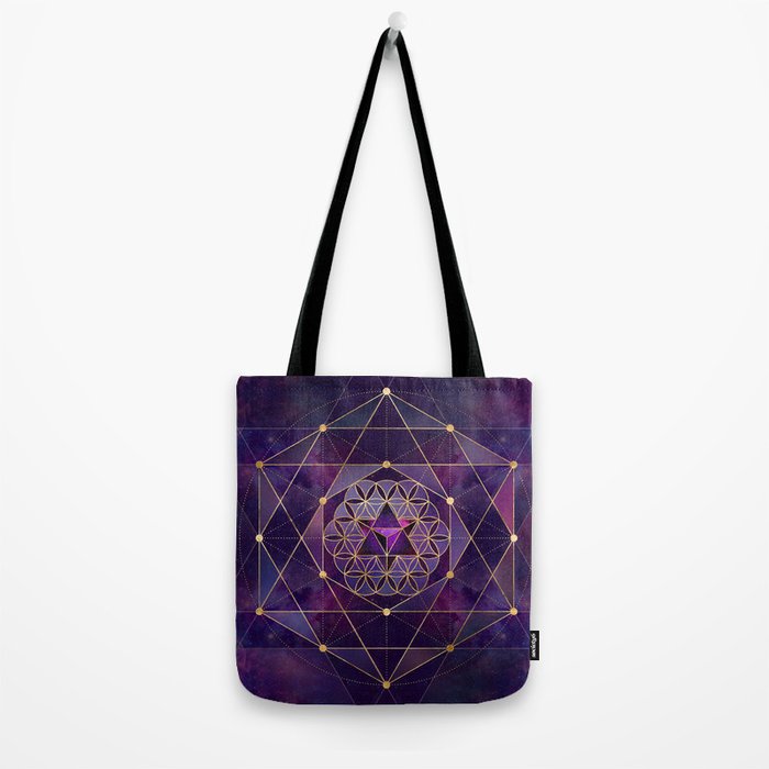 Merkabah in flower of life - Sacred Geometry Tote Bag Gallery Image 2