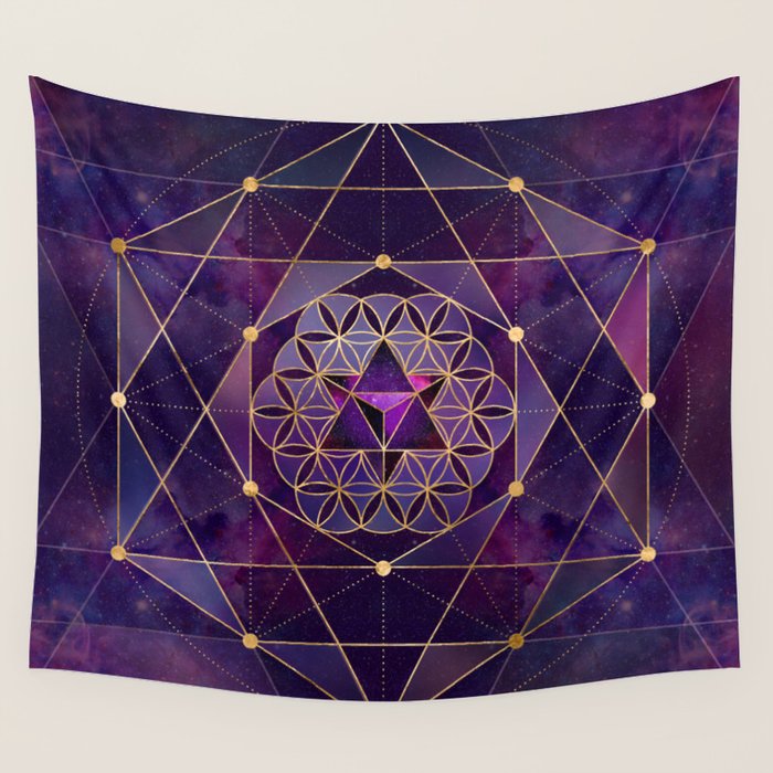 Merkabah in flower of life - Sacred Geometry Wall Tapestry Gallery Image 1