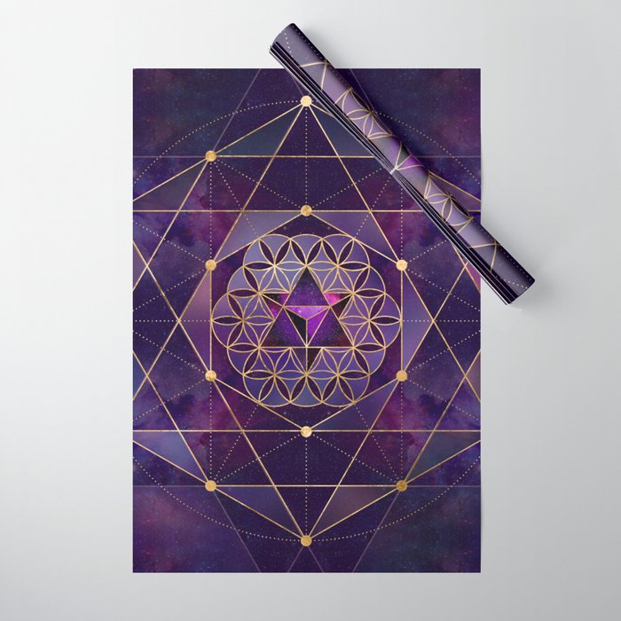 Merkabah in flower of life - Sacred Geometry Wrapping Paper Gallery Image 1