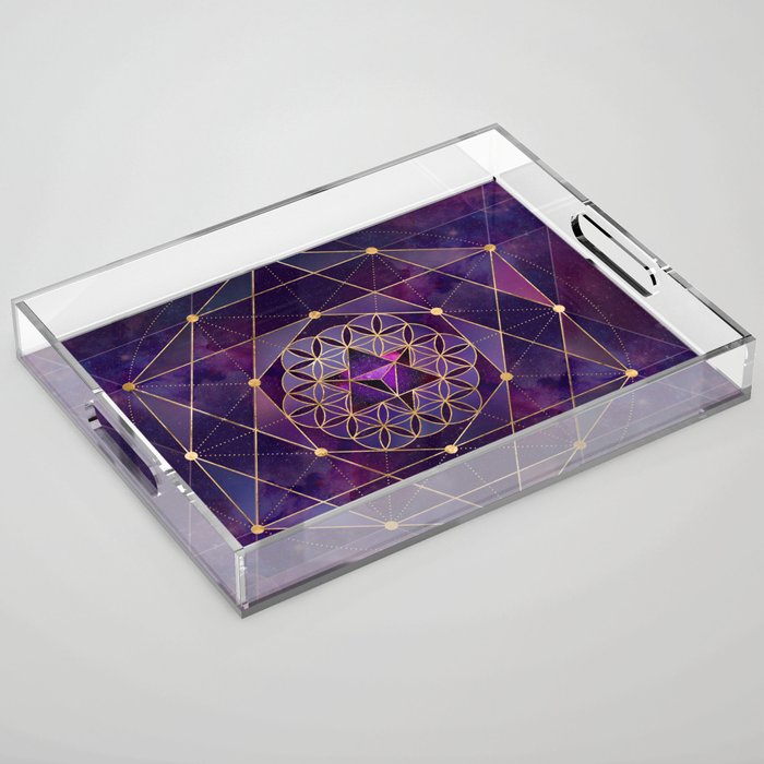 Merkabah in flower of life - Sacred Geometry Acrylic Tray Gallery Image 1