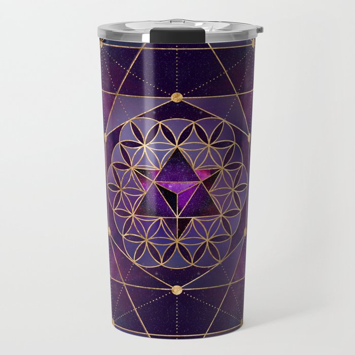 Merkabah in flower of life - Sacred Geometry Travel Mug Gallery Image 1
