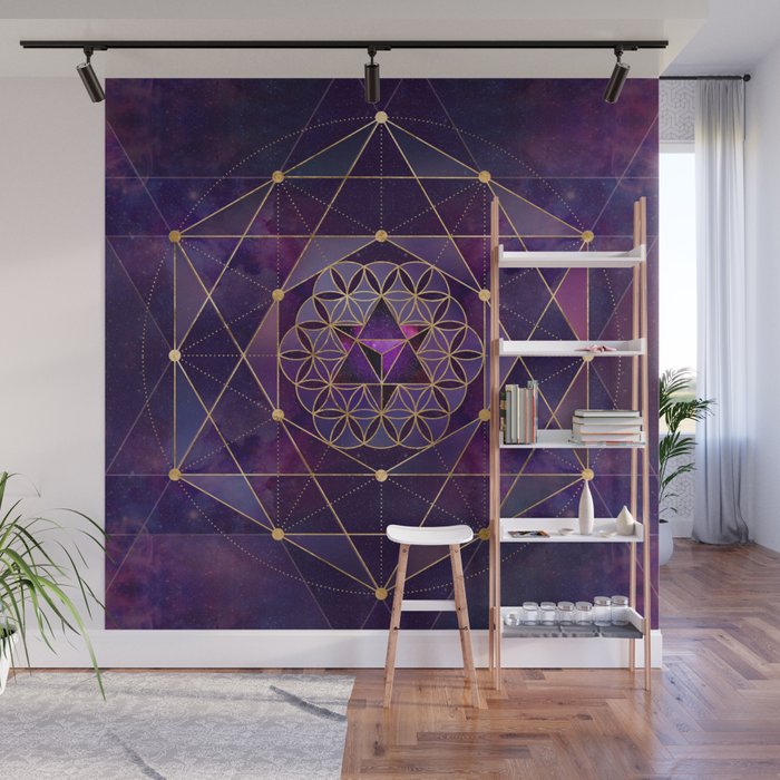 Merkabah in flower of life - Sacred Geometry Wall Mural Gallery Image 1