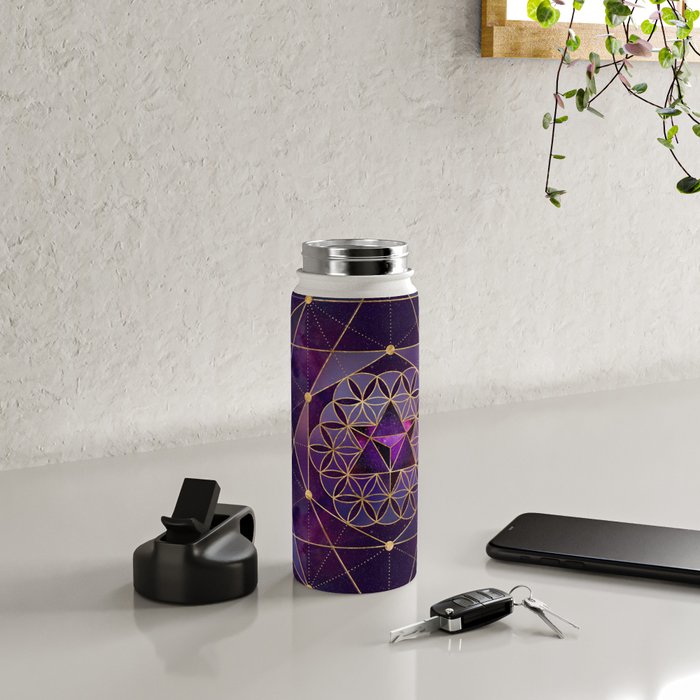 Merkabah in flower of life - Sacred Geometry Water Bottle Gallery Image 4