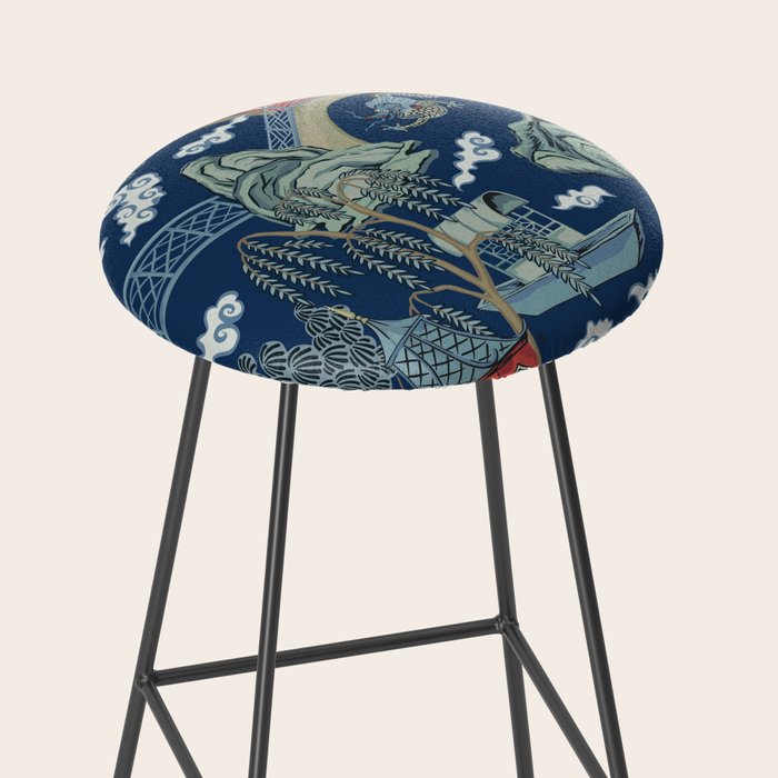 Vintage Chinoiserie Pagoda Bridge Garden Landscape Stool Gallery Image 2